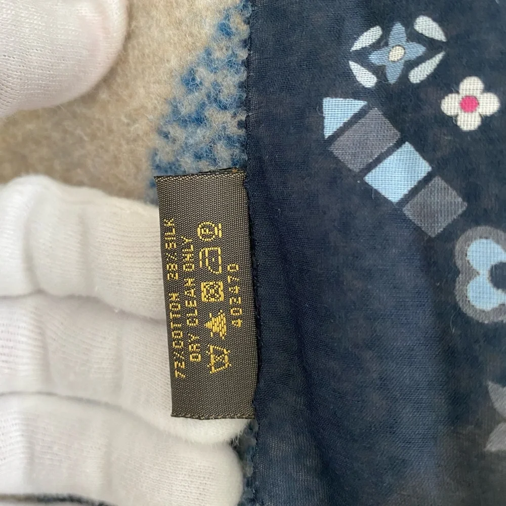Louis Vuitton Silk Scarf Navy Monogram Floral Print Bandana Style Authentic - Picture 7 of 8